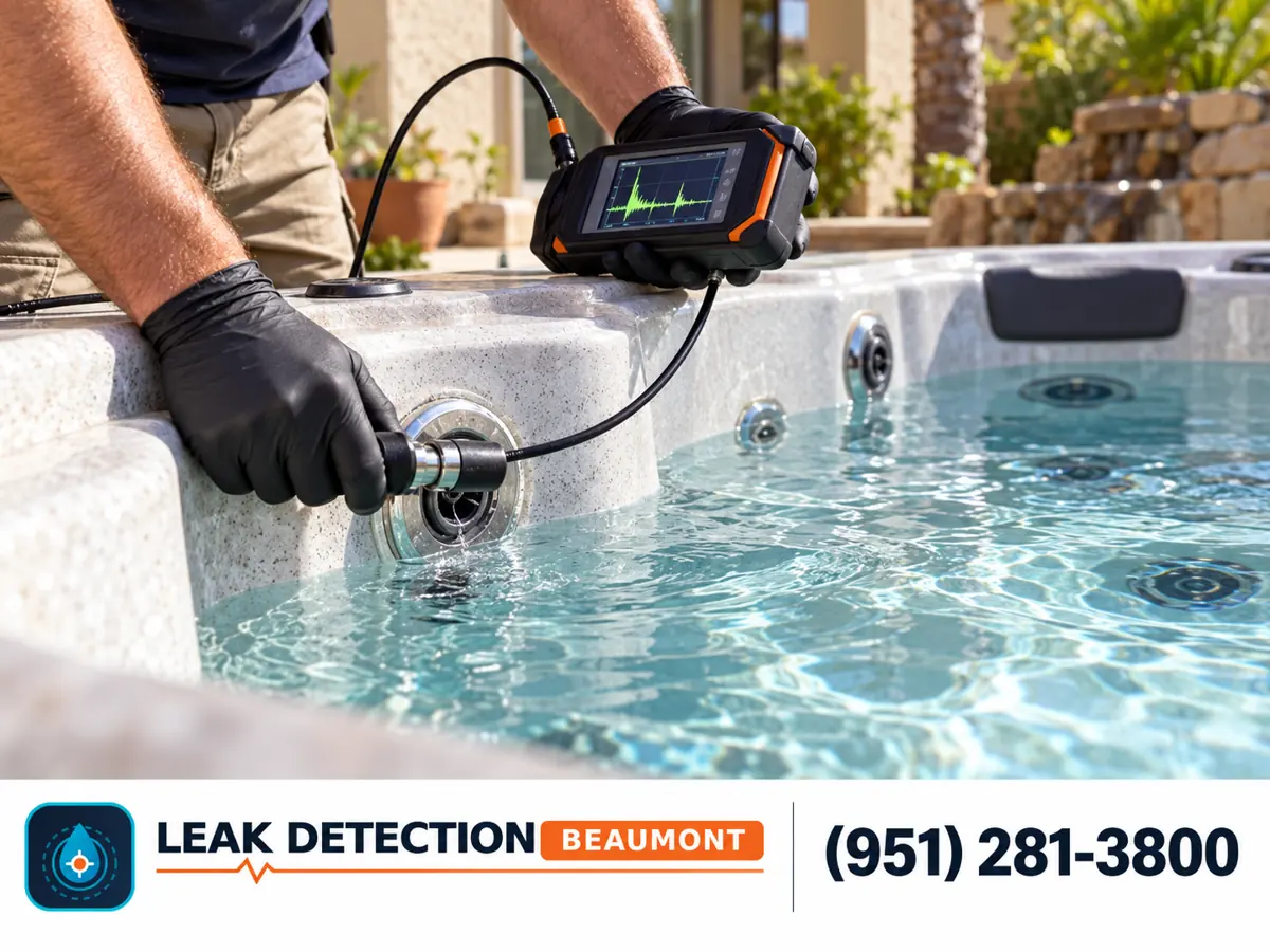 Technician checking a jet fitting in a backyard spa.
