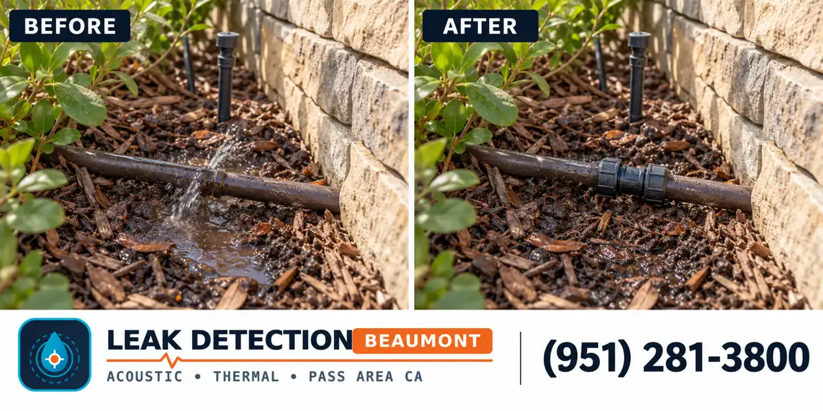 Tournament Hills, Beaumont: same scene before detection and after targeted repair.