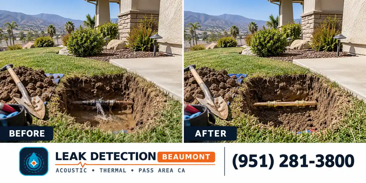 Yucaipa, CA: same scene before detection and after targeted repair.