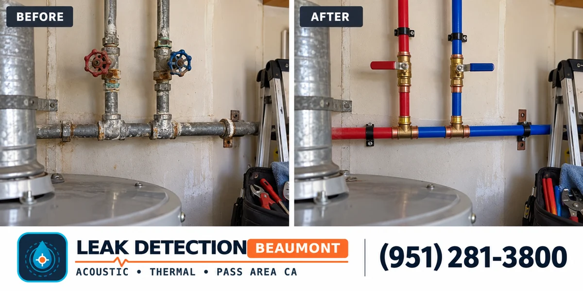 Whole Home Repiping: same scene before detection and after targeted repair.