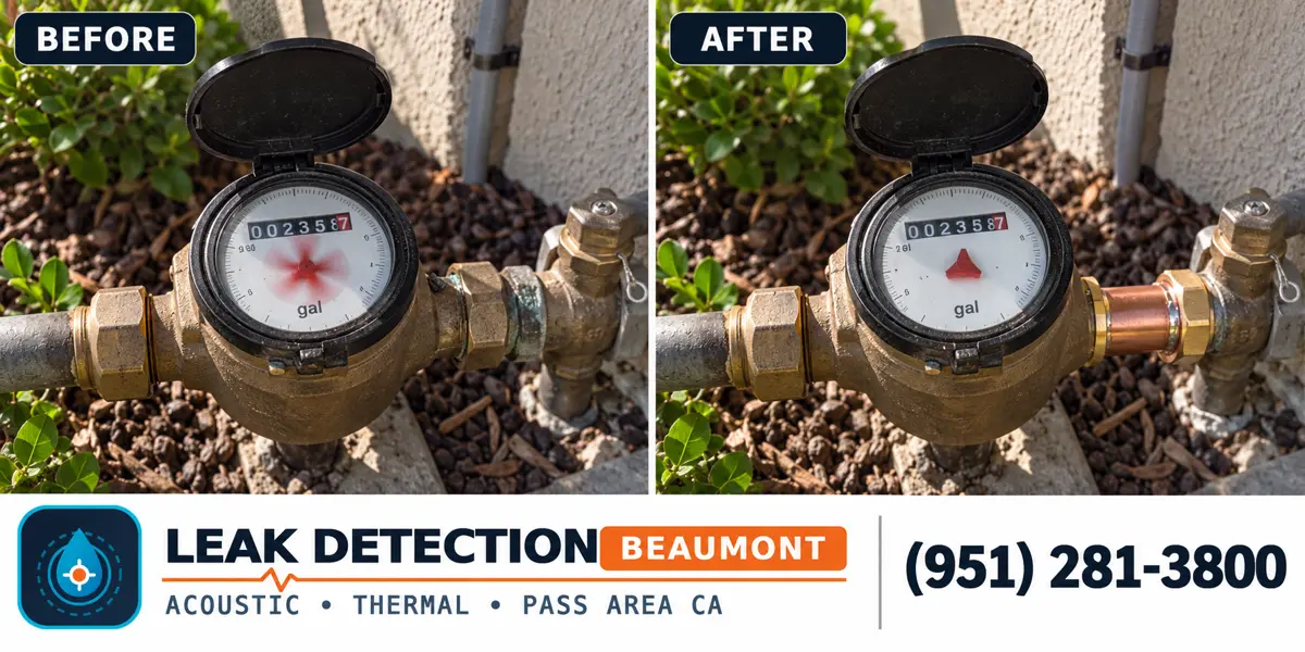 High Water Bill? Leak Detection: same scene before detection and after targeted repair.