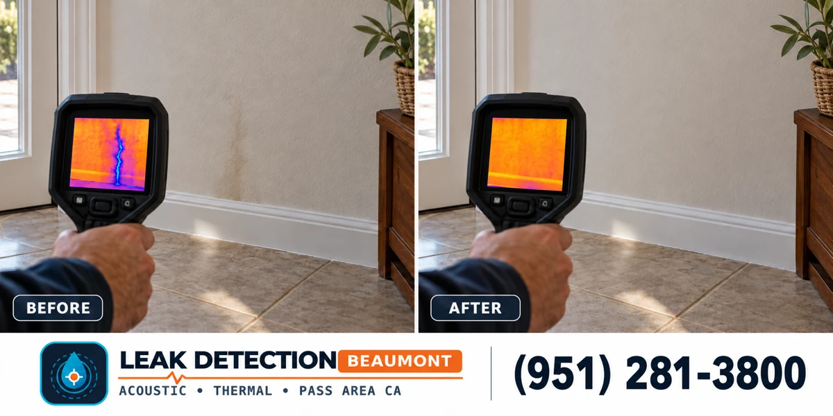 Thermal Imaging Leak Detection: same scene before detection and after targeted repair.